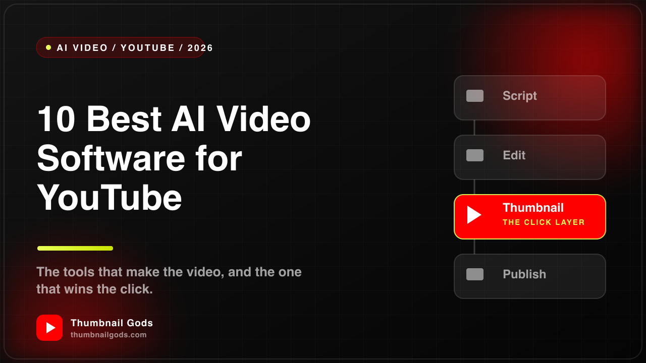 Cover art ranking AI video software for YouTube, with the thumbnail highlighted as the click layer