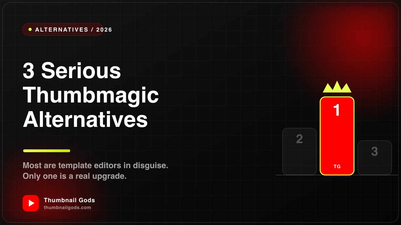 Visuel d'un podium où Thumbnail Gods est sacré meilleure alternative à Thumbmagic