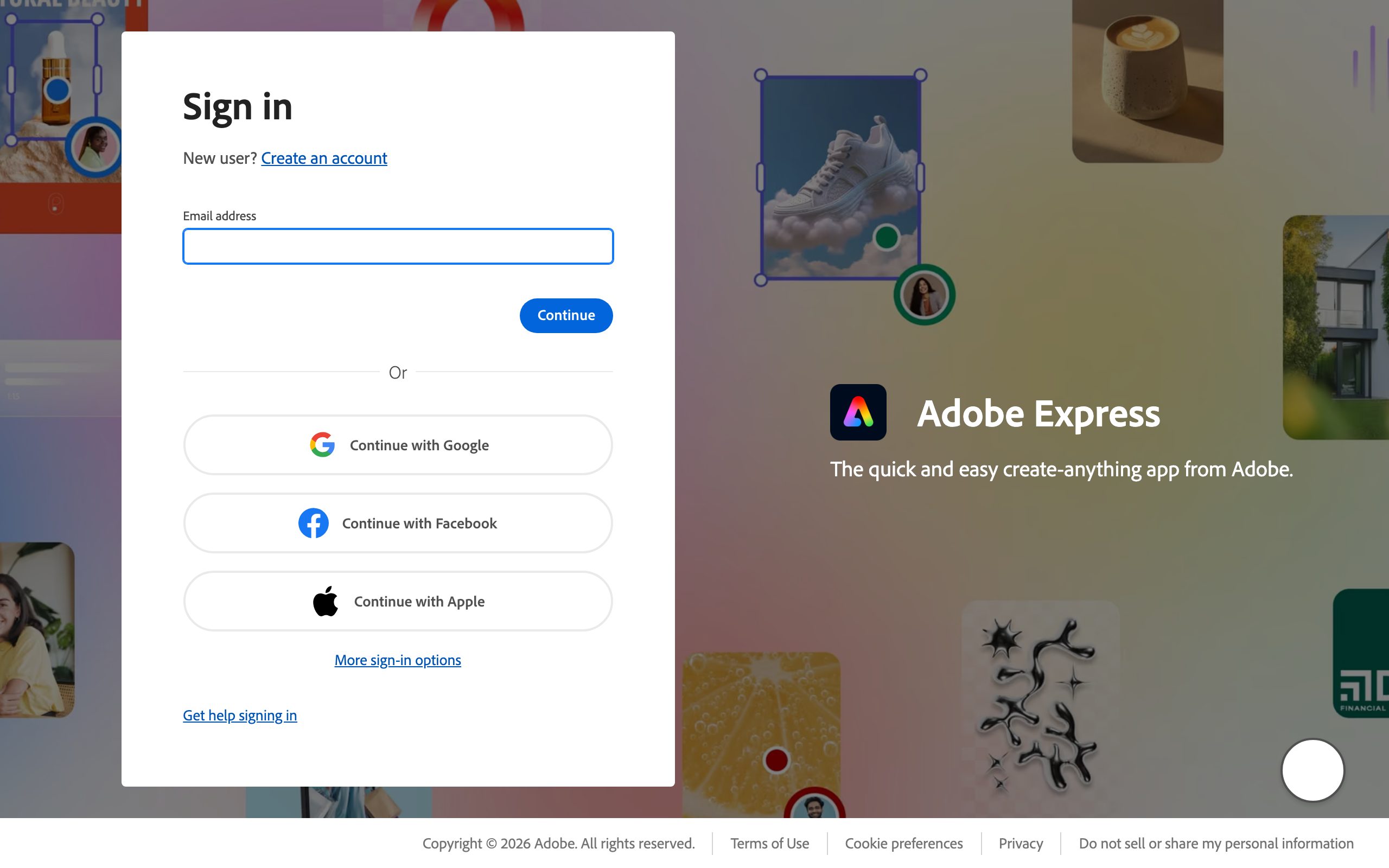 Adobe Express landing page