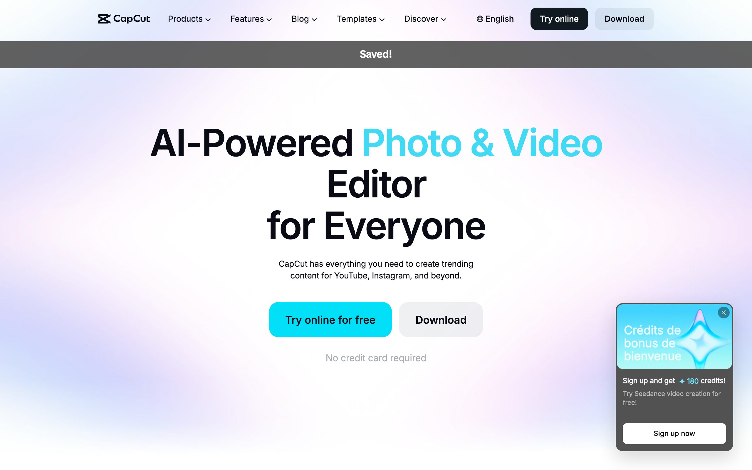 CapCut landing page