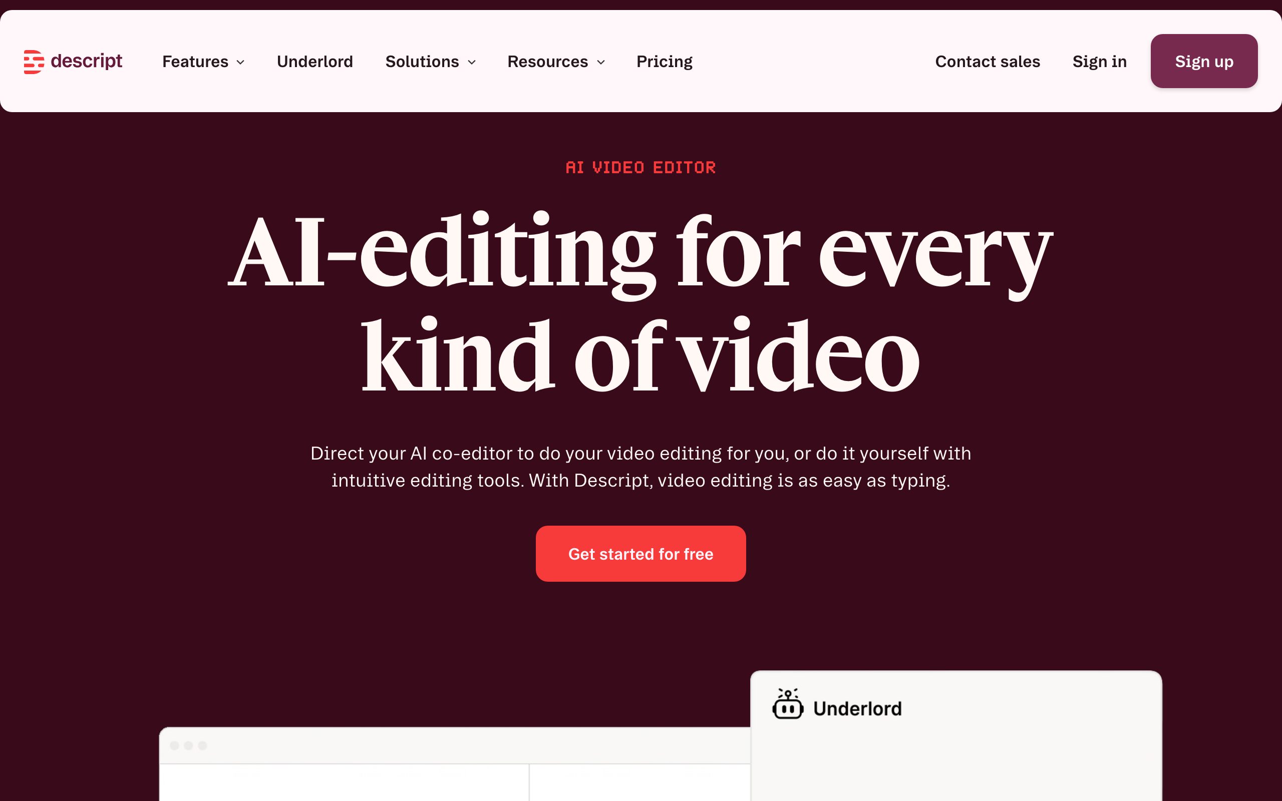 Descript landing page