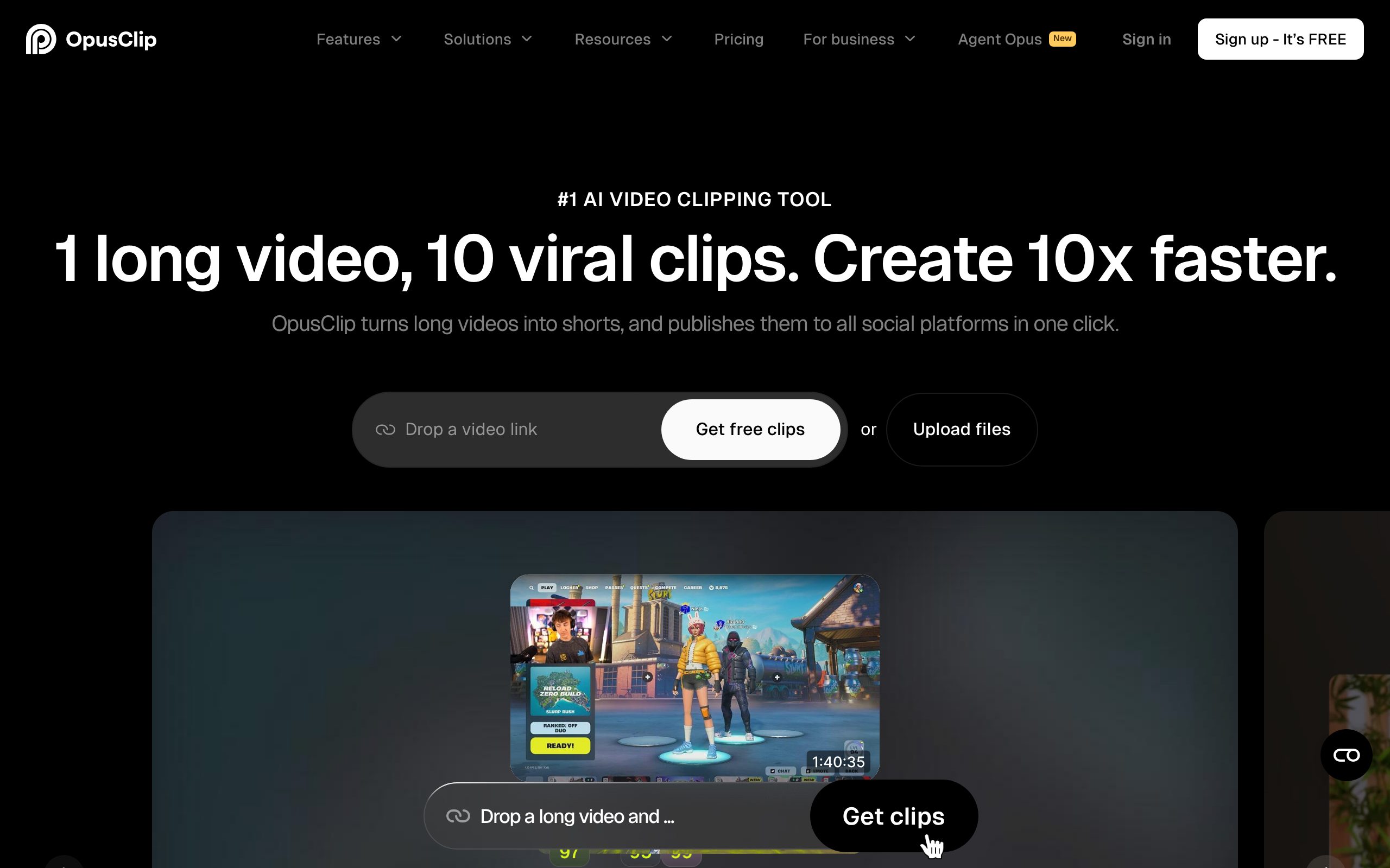 OpusClip landing page