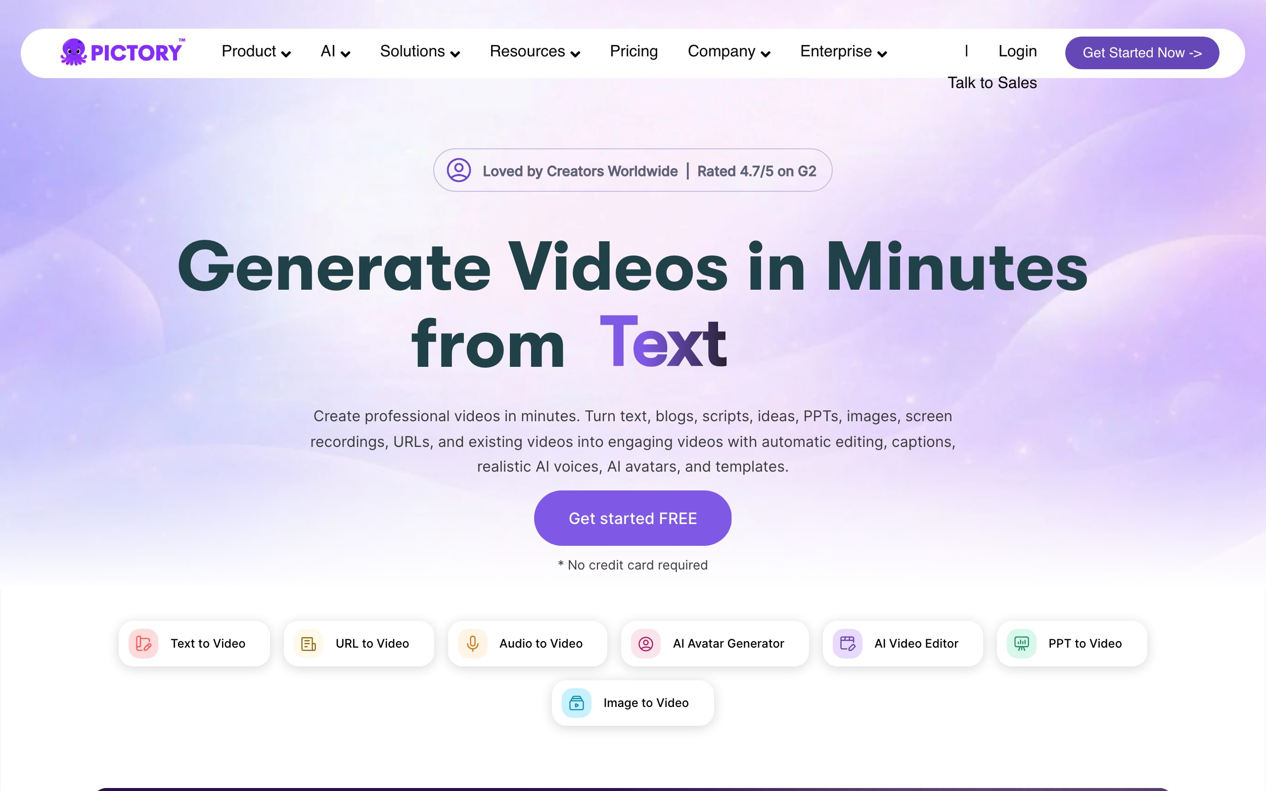 Pictory landing page